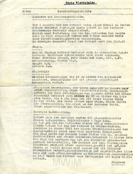 KKE 5777a.jpg - (niemiecki) Dok. Oswiadczenie szpitalne w sprawie amputacji nogi Mieczysław Awgul, Heidelberg, 5 VI 1945 r.